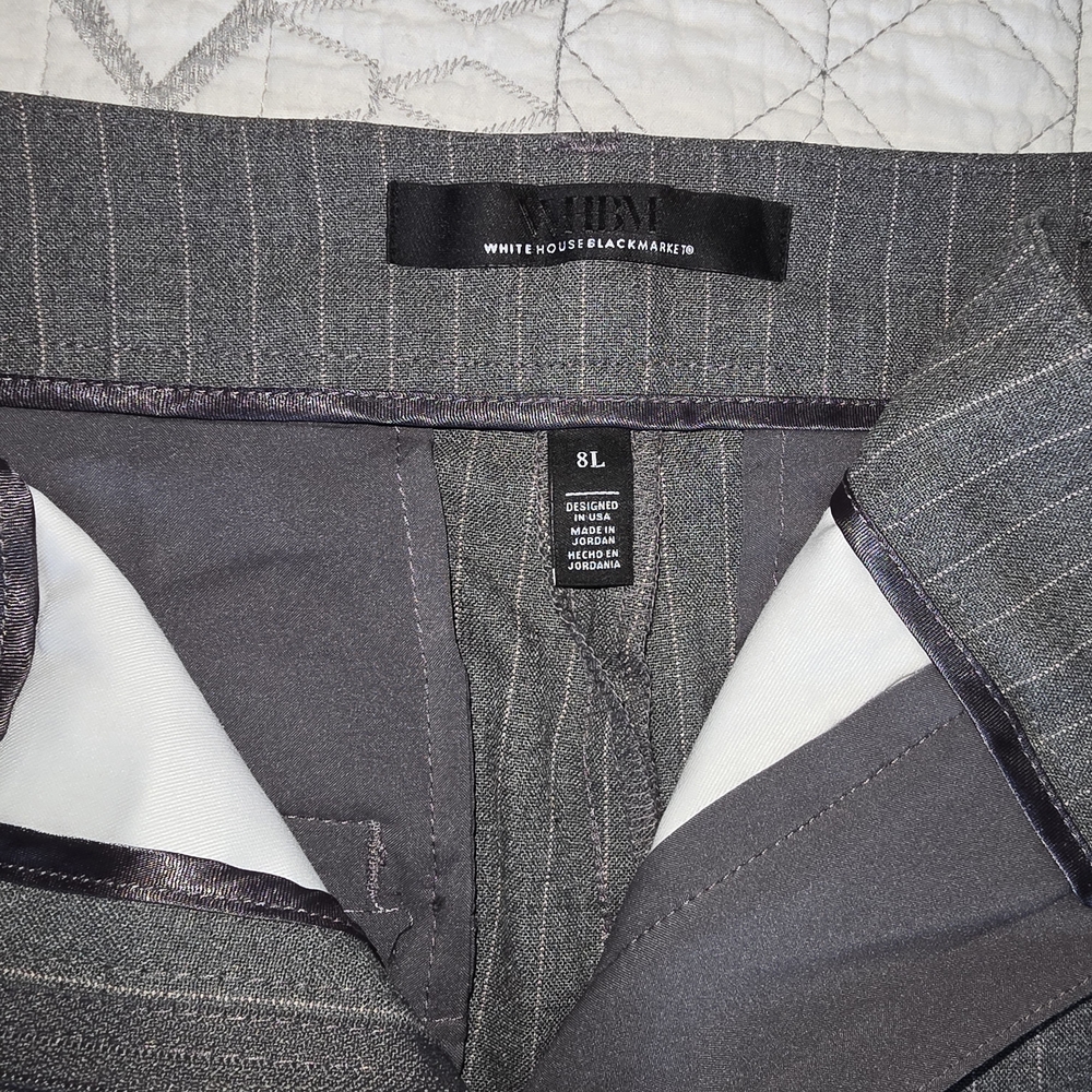 White House Black Market Gray Pinstripe Trousers 8 Long - Picture 7 of 8